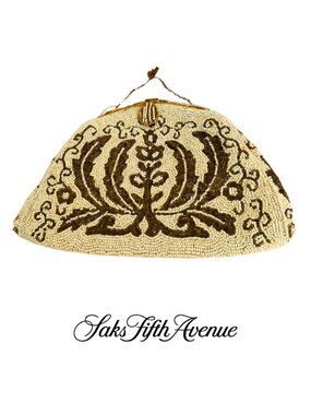 Vintage Saks Fifth Avenue Beaded Evening Bag Made in France Ivory Gold Clutch